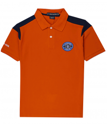 Uspa Orange With Blue Shoulder Stripe Pique Patch Polo Shirt 